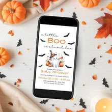 Load image into Gallery viewer, Editable A Little Boo Is Almost Due Baby Shower Invitation and E-vite Template | Halloween Baby Shower, Fall Baby Shower Invite ALBIAD001