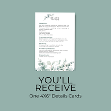 Load image into Gallery viewer, Printable Greenery Eucalyptus Wedding Invitation Card, Details Card Template, RSVP Card with QR code, Canva Wedding Invitations Template - GEW03