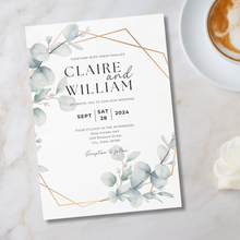 Load image into Gallery viewer, Printable Greenery Eucalyptus Wedding Invitation Card, Details Card Template, RSVP Card with QR code, Canva Wedding Invitations Template - GEW03