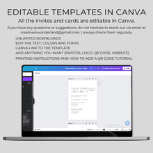 Load image into Gallery viewer, Printable Greenery Eucalyptus Wedding Invitation Card, Details Card Template, RSVP Card with QR code, Canva Wedding Invitations Template - GEW03