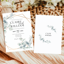 Load image into Gallery viewer, Printable Greenery Eucalyptus Wedding Invitation Card, Details Card Template, RSVP Card with QR code, Canva Wedding Invitations Template - GEW03