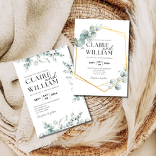 Load image into Gallery viewer, Printable Greenery Eucalyptus Wedding Invitation Card, Details Card Template, RSVP Card with QR code, Canva Wedding Invitations Template - GEW03