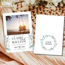 Load image into Gallery viewer, Printable Greenery Eucalyptus Wedding Invitation Card, Details Card Template, RSVP Card with QR code, Canva Wedding Invitations Template - GEW03