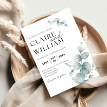Load image into Gallery viewer, Printable Greenery Eucalyptus Wedding Invitation Card, Details Card Template, RSVP Card with QR code, Canva Wedding Invitations Template - GEW03