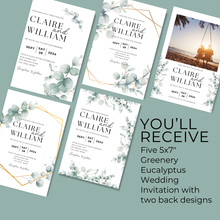 Load image into Gallery viewer, Printable Greenery Eucalyptus Wedding Invitation Card, Details Card Template, RSVP Card with QR code, Canva Wedding Invitations Template - GEW03