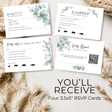 Load image into Gallery viewer, Printable Greenery Eucalyptus Wedding Invitation Card, Details Card Template, RSVP Card with QR code, Canva Wedding Invitations Template - GEW03