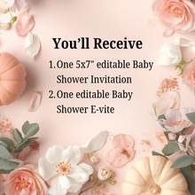 Load image into Gallery viewer, Editable Pumpkin is on the way Pink Baby Shower Invitation | Fall Baby Shower Invite | Fall Sprinkle Shower Girl | Baby Shower E-vite PWP001