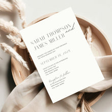 Load image into Gallery viewer, Printable Minimal Wedding Invitation Card, Details Card Template, RSVP Card with QR code, Canva Wedding Invitations Template - MW01