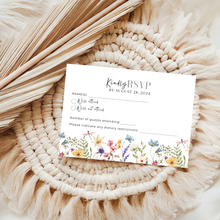 Load image into Gallery viewer, Printable Wildflower Wedding Invitation Card, Details Card Template, RSVP Card with QR code, Canva Wedding Invitations Template - WFW02