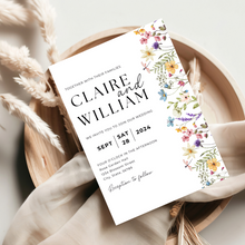 Load image into Gallery viewer, Printable Wildflower Wedding Invitation Card, Details Card Template, RSVP Card with QR code, Canva Wedding Invitations Template - WFW02