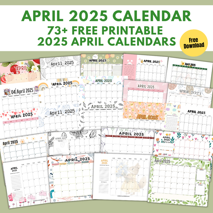 75+ Cute April 2025 Calendar Printables