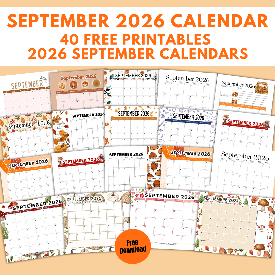 40 Free Printable September 2026 Calendars | Sunday and Monday Start ...