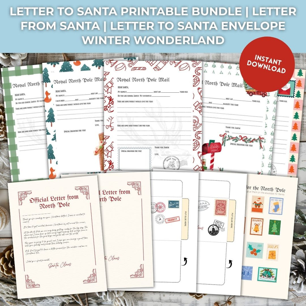 Letter to Santa Printable Bundle | Letter from Santa | Letter to Santa envelope | Template Letter to Santa | Easy to print Digital Instant download | Fun Christmas