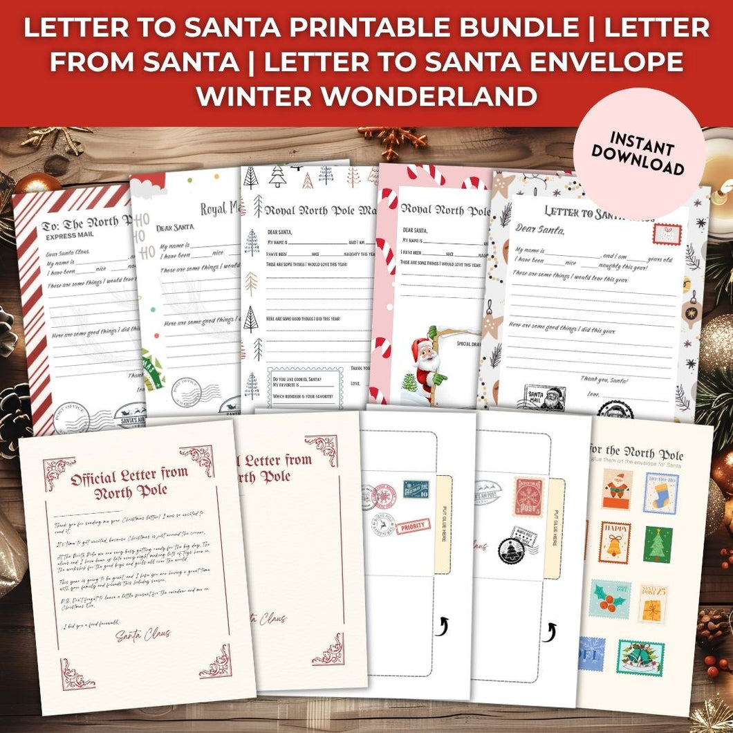 Letter to Santa Printable Bundle | Letter from Santa | Letter to Santa envelope | Template Letter to Santa | Easy to print Digital Instant download