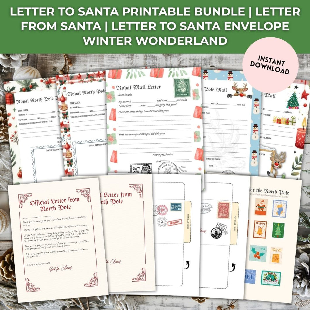 Letter to Santa Printable Bundle | Letter from Santa | Letter to Santa envelope | Template Letter to Santa | Easy to print Digital Instant download