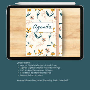 Agenda 2025 Digital Sin Fechas | Inicia Domingo y Lunes | 5 Portadas distintas | 200 Stickers | Manual de Instrucciones