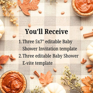 Editable Cutie Pie Baby Shower Invitation | Cutie Pie Baby Shower Invite | Fall Baby shower invitation template | Baby Shower E-vite FWP001