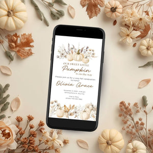 Editable Fall Watercolor Pumpkin is on the way Baby Shower Invitation | Fall Baby Shower Invitation Template | Fall Sprinkle Shower | Baby Shower E-vite FWP001