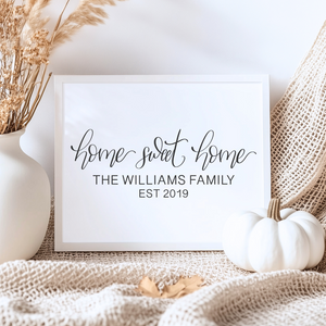 Personalized Home Sweet Home Family Last Name Hand Lettering | Farmhouse Digital Wall Art