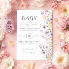 Load image into Gallery viewer, Editable Baby in Bloom Invitations Baby Shower | Wildflower Baby Shower Invitation Template | Wildflower Invite Girl | Baby Shower E-vite BIB001
