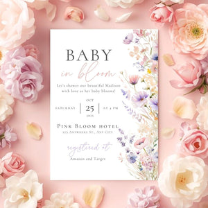 Editable Baby in Bloom Invitations Baby Shower | Wildflower Baby Shower Invitation Template | Wildflower Invite Girl | Baby Shower E-vite BIB001