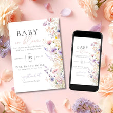 Load image into Gallery viewer, Editable Baby in Bloom Invitations Baby Shower | Wildflower Baby Shower Invitation Template | Wildflower Invite Girl | Baby Shower E-vite BIB001
