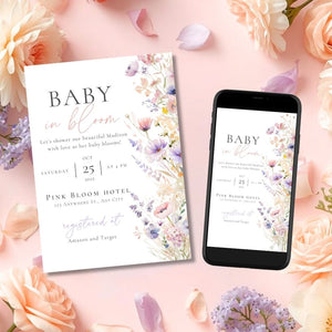 Editable Baby in Bloom Invitations Baby Shower | Wildflower Baby Shower Invitation Template | Wildflower Invite Girl | Baby Shower E-vite BIB001