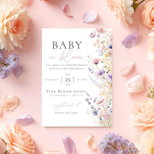 Load image into Gallery viewer, Editable Baby in Bloom Invitations Baby Shower | Wildflower Baby Shower Invitation Template | Wildflower Invite Girl | Baby Shower E-vite BIB001
