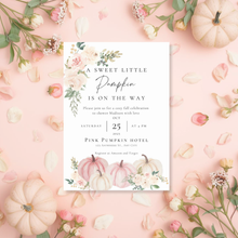 Load image into Gallery viewer, Pumpkin is on the way Pink Baby Shower Invitation | Fall Baby Shower Invite | Fall Sprinkle Shower Girl | Baby Shower E-vite PWP001
